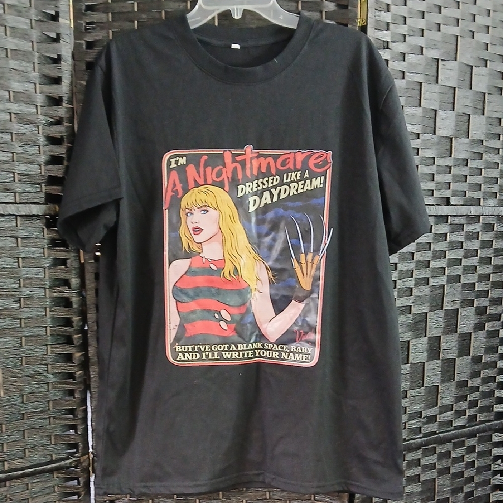 Taylor Swift Freddy Kruger Black Graphic T-Shirt Womens Sz XL
